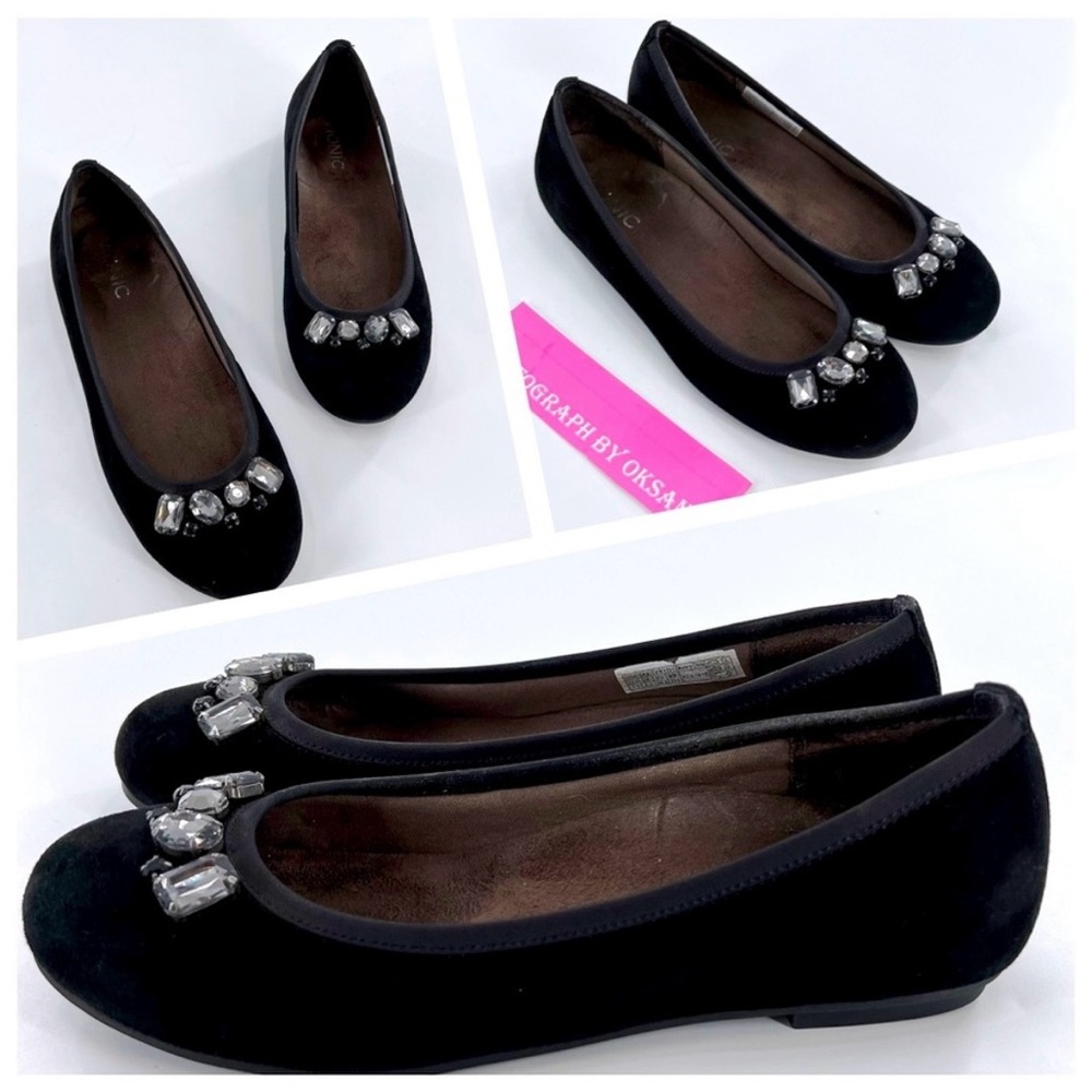 Vionic Spark Kiska Black Flats with Gemstone Accents